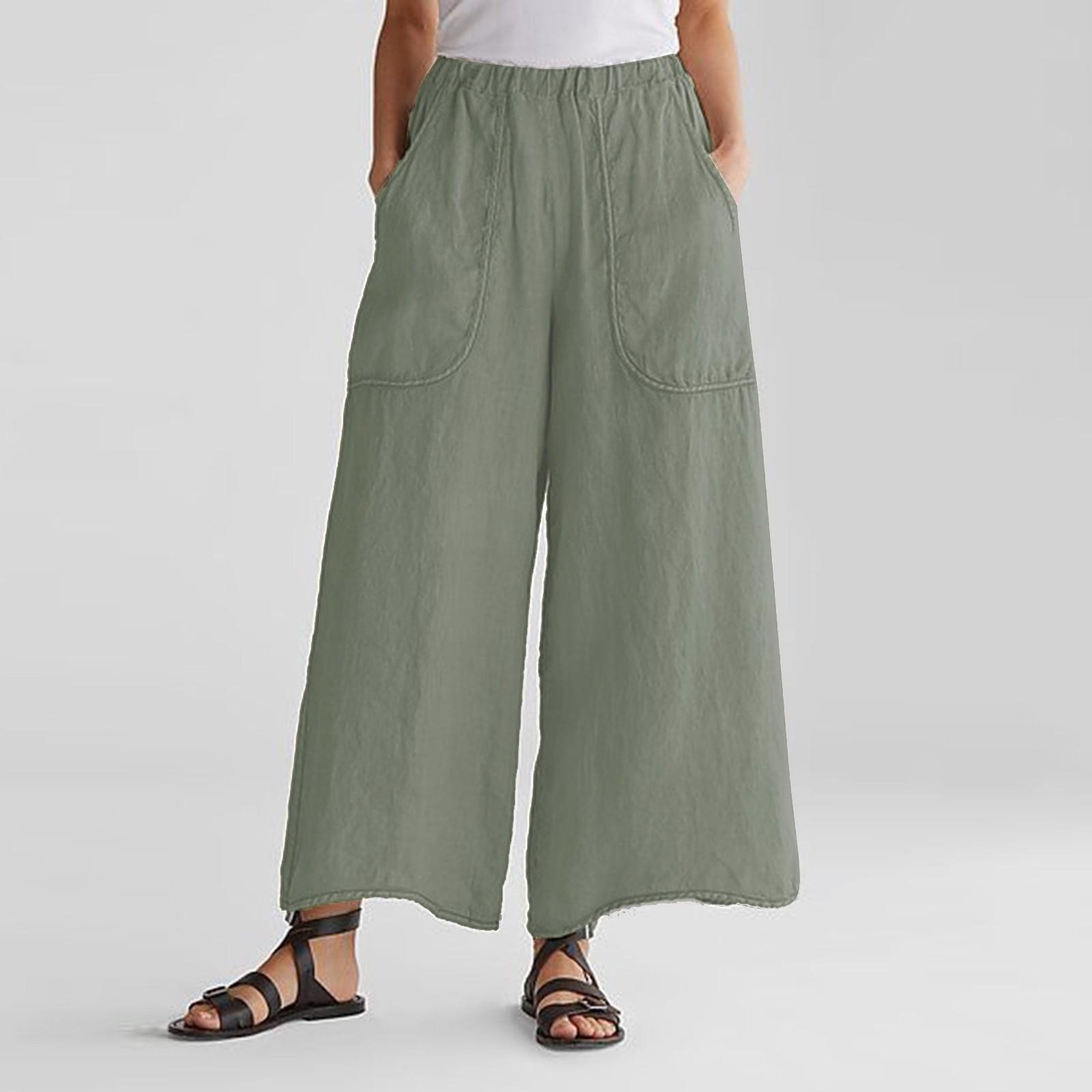 

Ladies Loose And Comfortable Pocket Elastic Waist Casual Pants Color Wide Leg Pants S