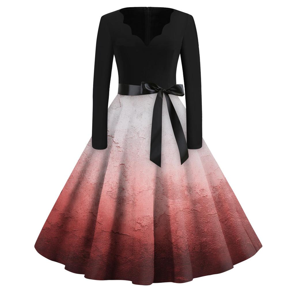 Women's Casual Fashion Halloween Printed V-Neck Vintage Dress
