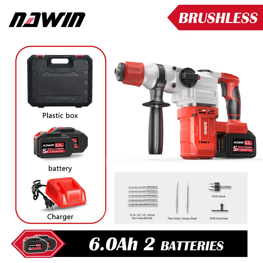 NAWIN Rotary Hammer High Power Heavy Impact Electric Hammer Concrete Breaker 21V Brushless Electric Hammer Power Tool