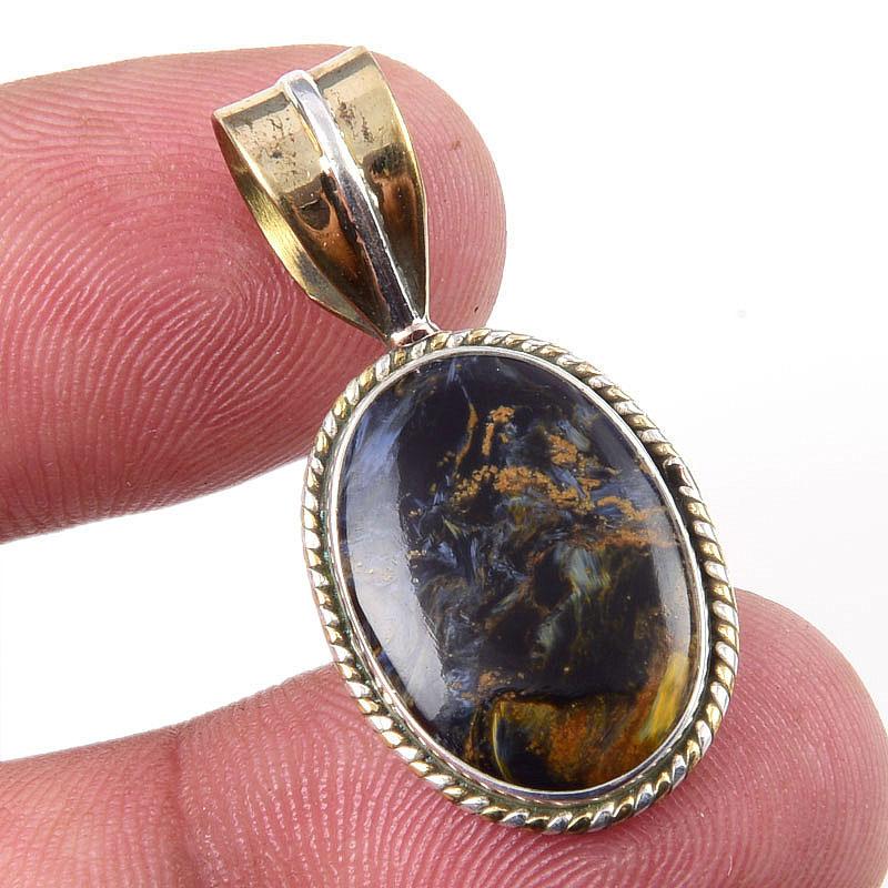 

Натуральный драгоценный камень Питерсит 925 пробы, двухцветный кулон из стерлингового серебра 1,25 дюйма y8C87