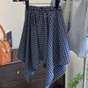 Korean Style Casual Sporty Versatile Tie Waist Plaid Skirt Summer Hot Girl Style Irregular Design Women's Skirt