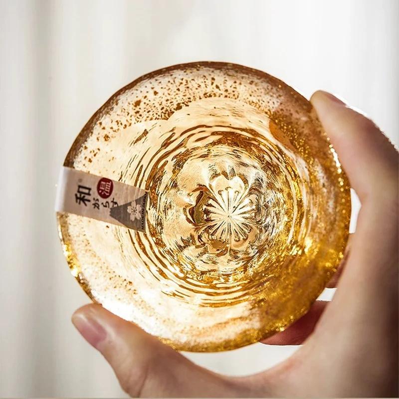 80ml Japanischer Orientalischer Sasaki Berg Fuji Kirschblütenbecher Handgemachter Goldfolien Sake-Becher Glas Kaltweinglas Kleine Teetasse Geschenke