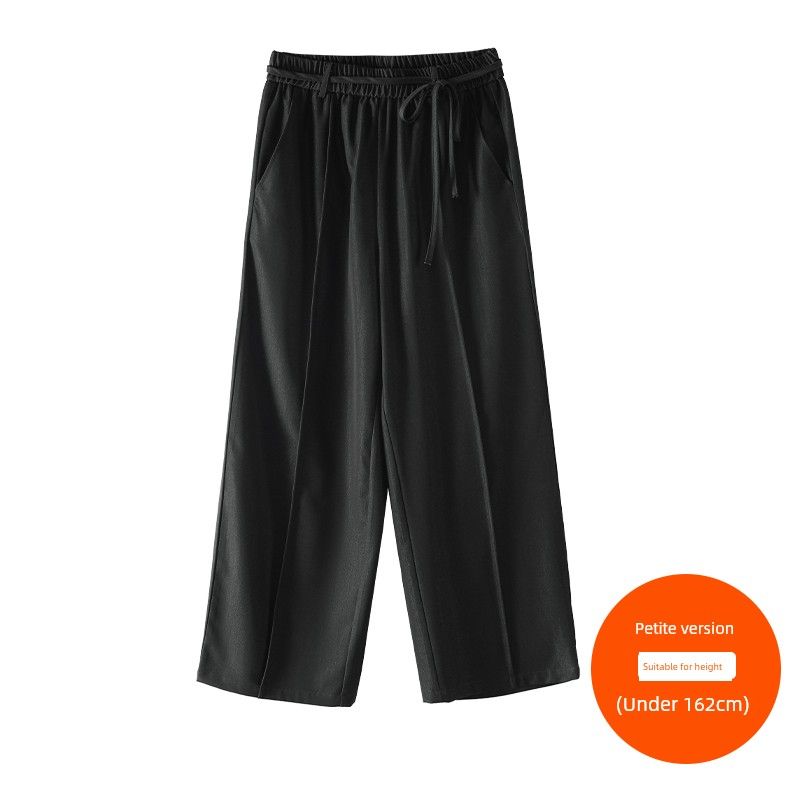 

Plus Size Women s Clothing [Universal Match Loose Pants] Three Pants Length Summer Shoelace High Waist All-Matching Straight Casual Pants Obsidian Black (below 162cm) 4XL