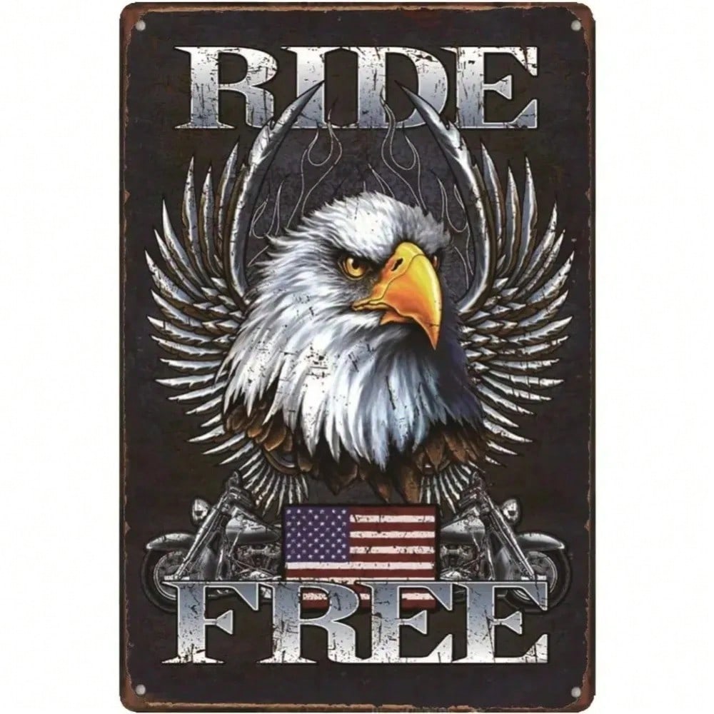 Patriotic USA Eagle Flag Metal Poster, Vintage Garage Decor