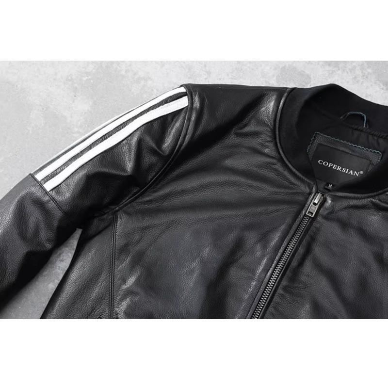 Embroidery Patches Baseball Jackets Genuine Cowhide Leather Jacket Men Motorcycle Biker Coats Autumn Mens Coat