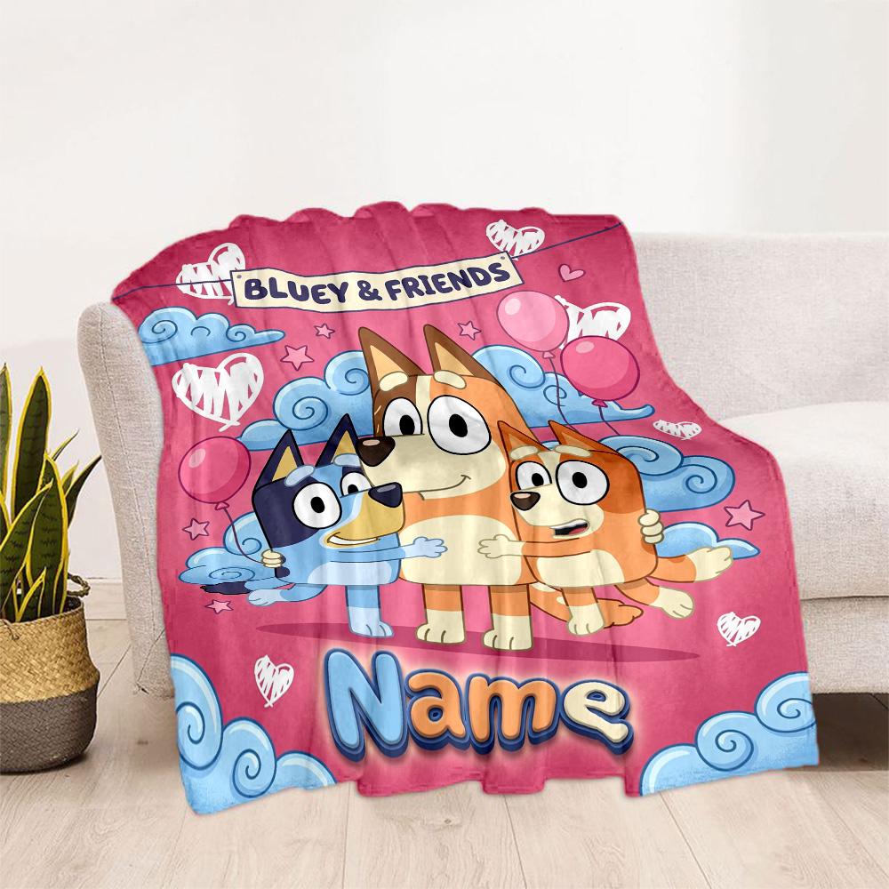 Bluey Family Adventure Customize Text Blanket Throw Customizable Blanket Soft Warm Cozy for Bed Office Bedding Seaside Ideal for All Seasons