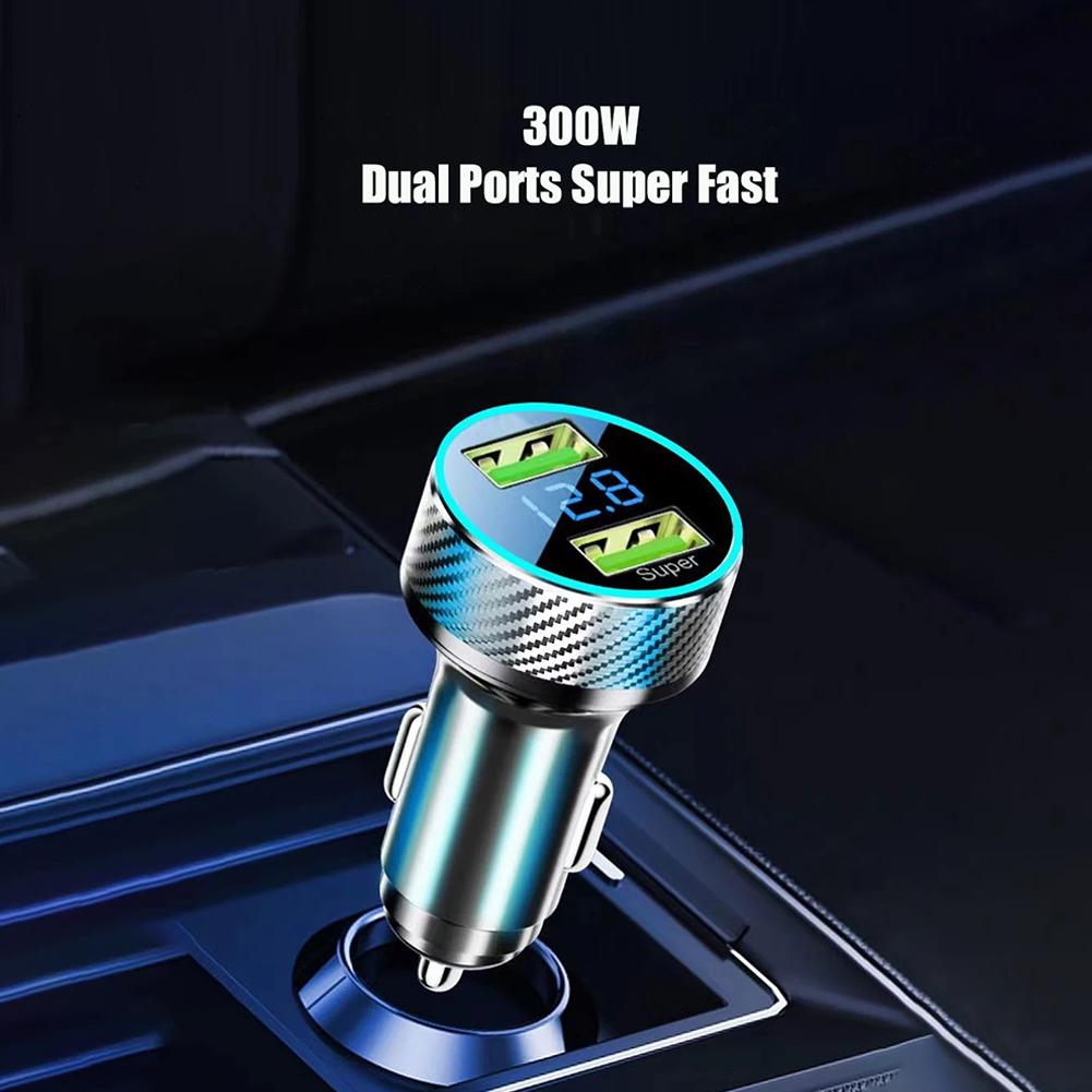 300W Fast Charging Adapter 2 Port USB Car Charger LED Digital Display For IPhone IPad Oneplus OPPO Car Accessorie