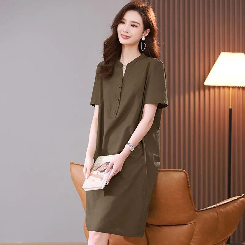 2025 Plus Size Slimming V-Neck Mid-Length Summer Dress for Women
