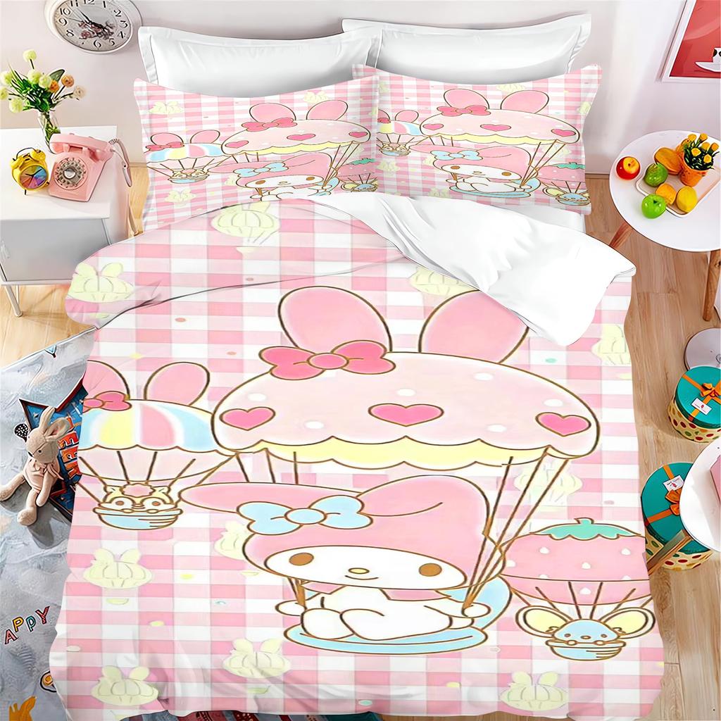MINISO Cartoon Quilt Cover My Melody for Boys and Girls Sanrio Double Duvet 3Pcs Printing Home Bedding Custom Made Set King Size