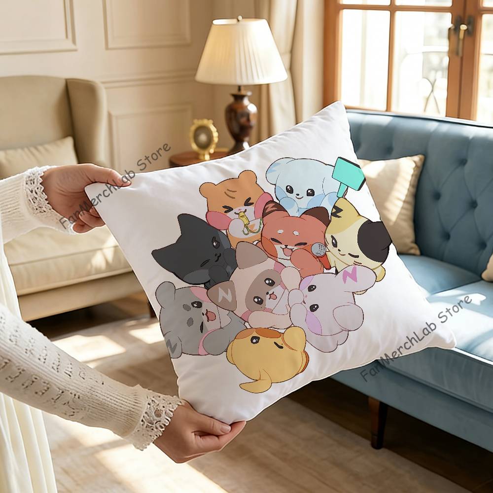 Cute AANITEEZ Anime Pillow Case Antidustmite Pillowcase Invisible Zipper Silky Short Plush Sofa Cushion Cover