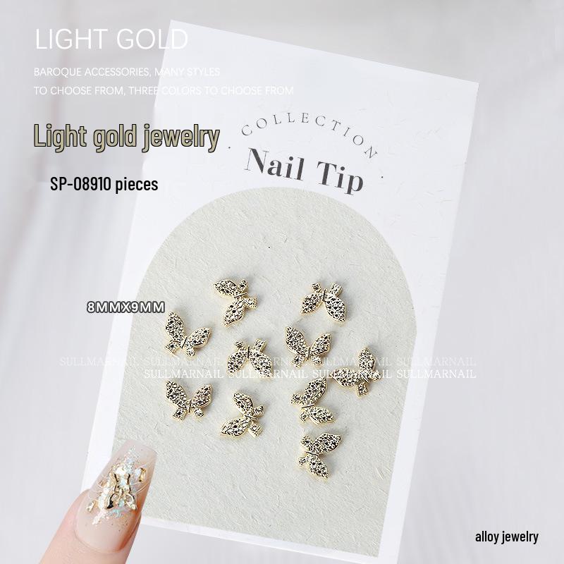 Golden Butterfly 3D Nail Art Set - 10 Pieces of Light Gold Ribbon Bow Decorations