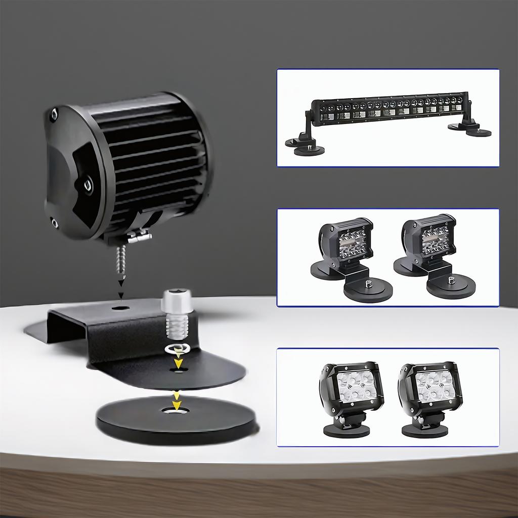 2PCS Magnetic Base Light Bar Mounts Universal Fit Strong Sucker Holder W/Rubber Boot for LED Pod Work Lights Auxiliary Driving L