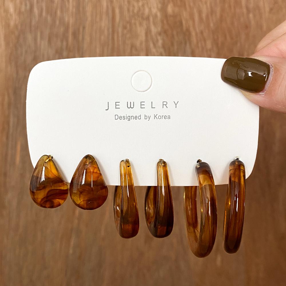 Retro Temperament Resin Earrings Pure Color Simple Earrings 6-piece Set of Geometric Gentle Simple Earrings