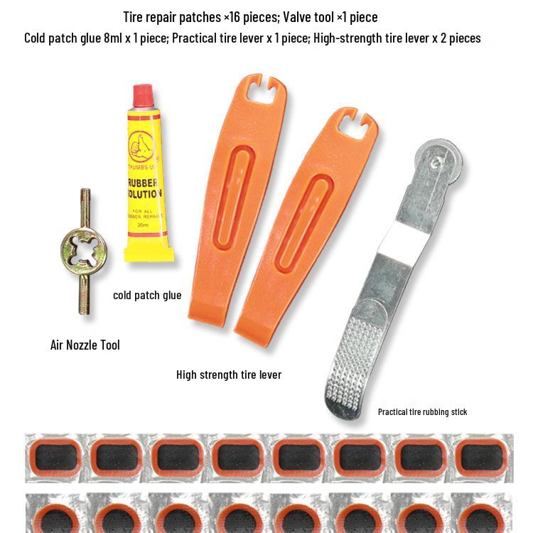 Mountain & Road Bike Glue-Free Tire Repair Set with Patch & Lever Tools