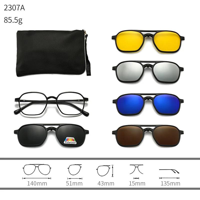 23XXA Gather 6PCS Magnetic Polarized Clip On Sunglasses Women Men Plastic Frame for Night Driving Sunglasses UV400