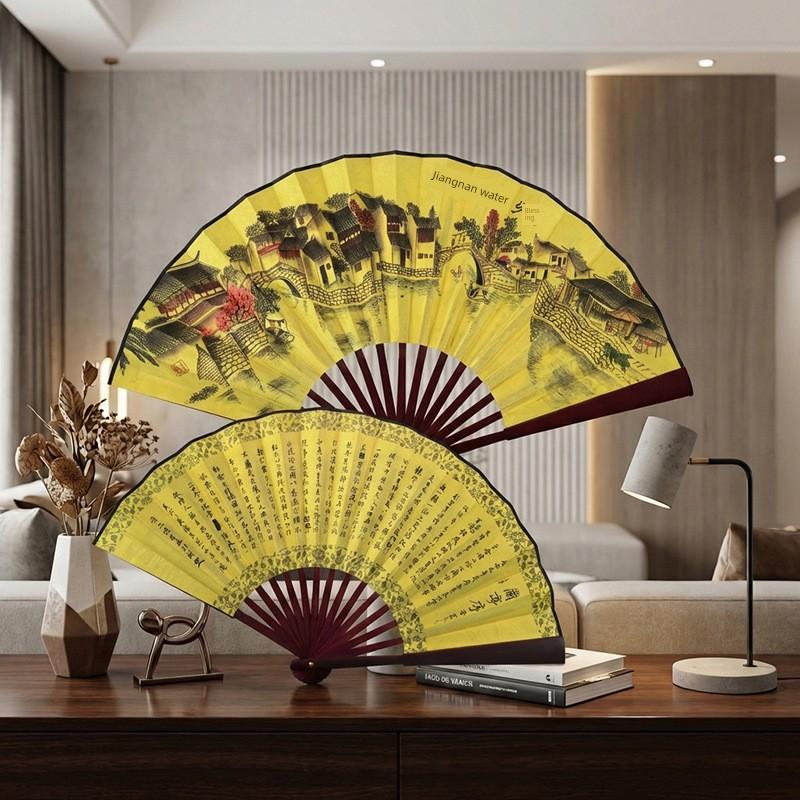Folding Fan Chinese Style Summer 10inch Ancient Style Fan Men's Silk Cloth 2026 New Model Summer Bamboo Fan Hanfu Portable Fan
