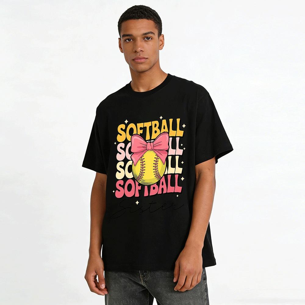 Softball Bow Sister Graphic Casual Tee For Game Day Pure cotton T-shirt