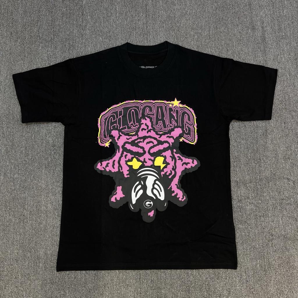 Punk Streetwear TShirt Unisex Glo Gang Front Cartoon Mask Star Graphic Loose Casual Cotton Top