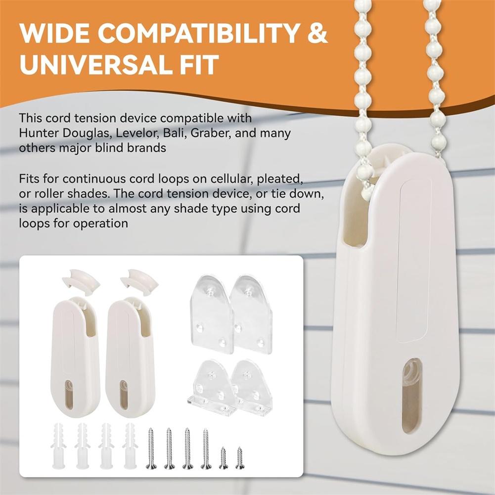 2 Sets White No Drill Curtain Drawstring Tightener Fixed Handle Roller Suitable For Blinds Pull Rope Home Decoration