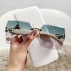 Gradient Lens Rimless Sunglasses for Men and Women Cut Edge Glasses for Outdoor Beach Eyewear UV400 Protection