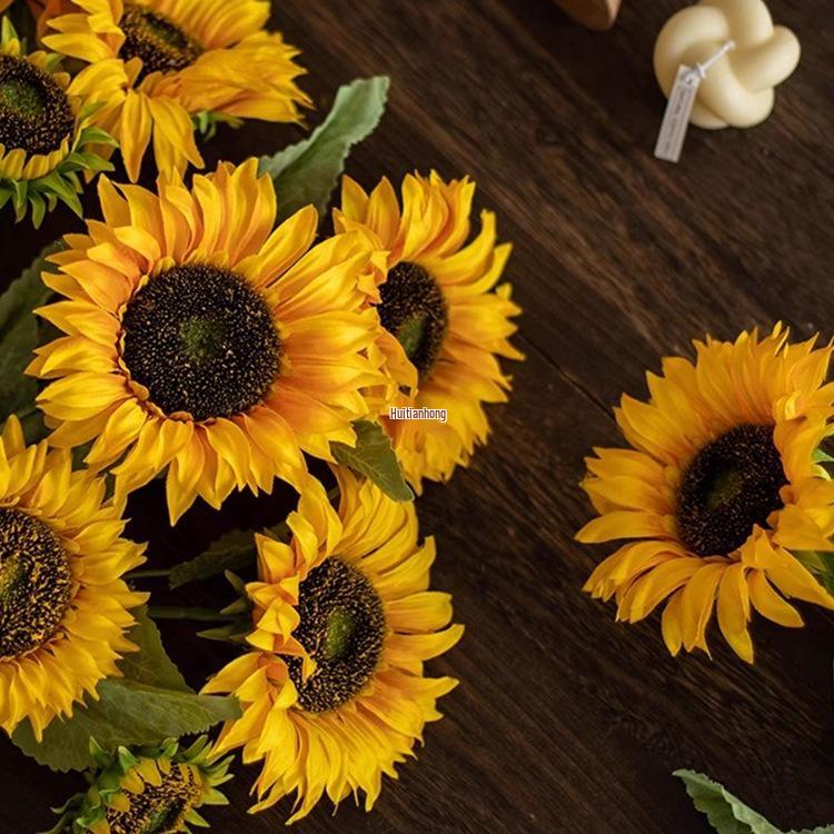Sunflower Silk Flower Arrangement: Artificial Dried Flowers for Living Room, Dining Table, and Photo Props