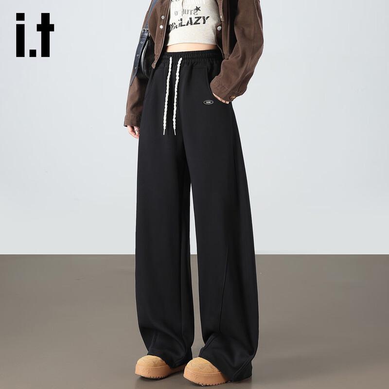 izzue it Women's Loose Fit High-Waist Curved-Leg Casual Pants