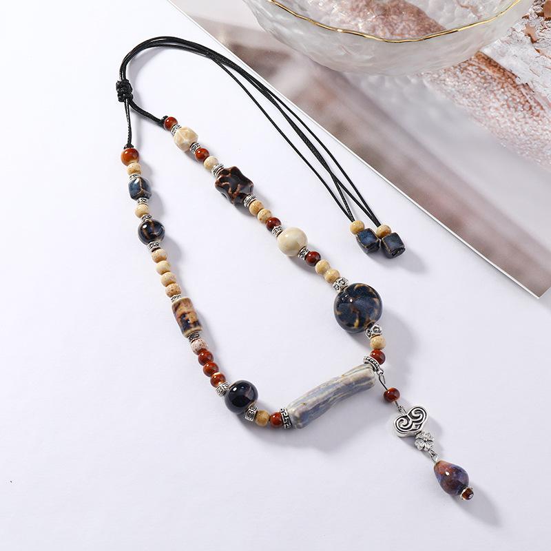 Neue chinesische Art Keramik Schlüsselbeinkette Damen einfach Nische High-End-Gefühl Sommer Retro literarisch und vielseitig Halsketten-Accessoires