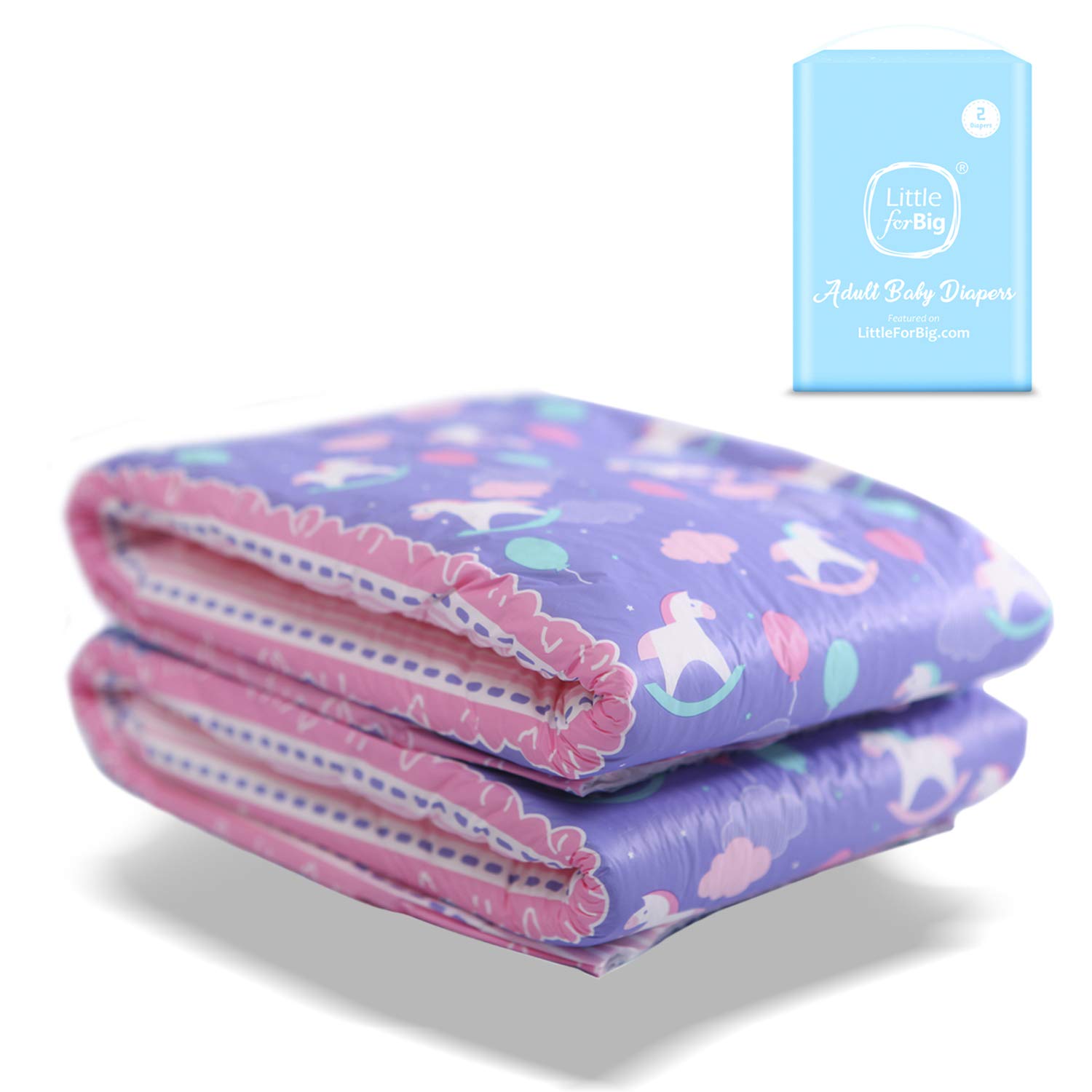 

LittleForBig Adult Diaper Pants Cute Design [Wooden Horse] Diapers 2-Pack L