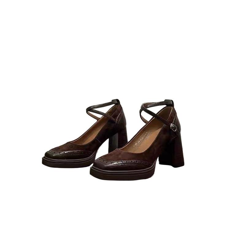 fashion 2024 New Spring Autumn Women Pumps Natural Leather Platforms Loafers Square Toe Buckle Woman Working Casual Shoes