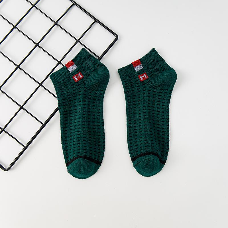 10 Pairs of Male Spring and Autumn Cloth Label Letter Carved Hollow Mesh Breathable Sweat Absorption Deodorant Socks