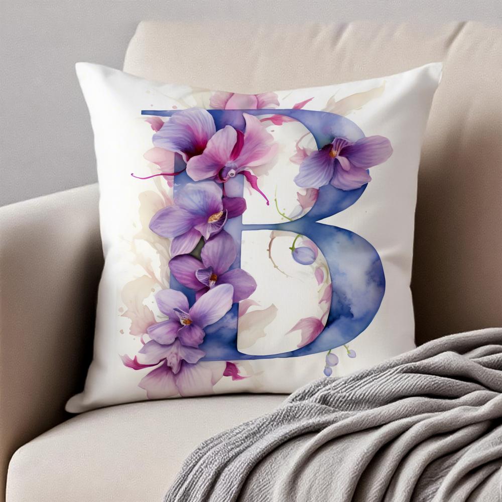 Creative Letters Floral Print Cushion Cover Pillowcase Antidustmite Invisible Zipper Short Plush Sofa Cushion