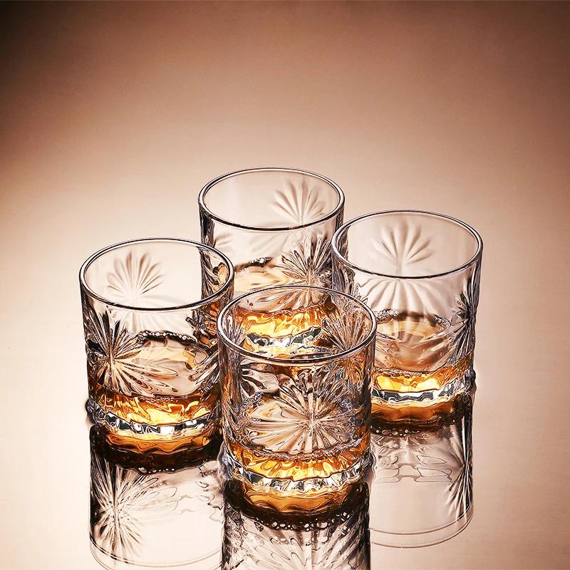 4pcs Sets Whiskey Glass Set Engraved Brandy Wine Glasses for Gifts Clear Lead Free Beer Drinking Glasses Scotch Liquor Barware