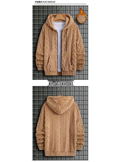 2024 Winter Double-sided Fleece Youth Hooded Sweatshirt - Men's Lambswool Pullover Jacket (Thickened)