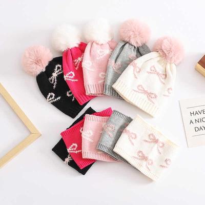 Children's Bowknot Knit Hat and Scarf Set - Warm for Autumn and Winter