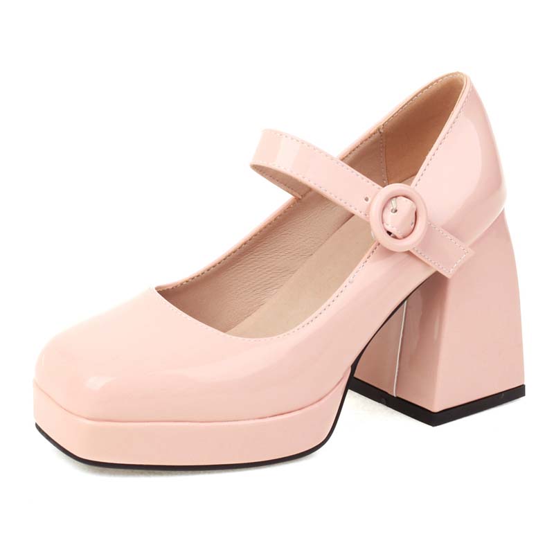Pompe Janes Femei Primăvară Punk Pantofi cu toc gros Moda Alb Negru Roșu Argintiu Roz Gri Petrecere Cu toc cu platformă cu vârf pătrat