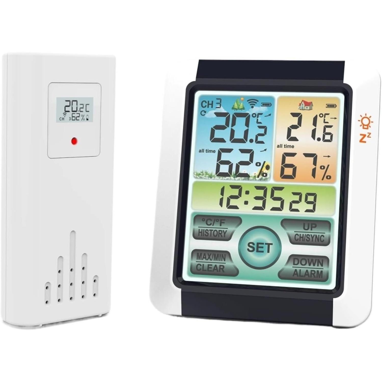 Digital Weather Station Clock Indoor Outdoor Weather Forecast Barometer Thermometer Hygrometer with Wireless Outdoor Sensor,with 1 Sensor чёрный