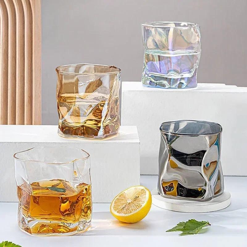 Unikátní sklenice na whisky, nepravidelné kroucené skleněné kelímky, průhledné sklenice na víno s vlnitým vzorem, barevné kávové šálky pro domácnost