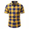 Camicia Casual da Uomo a Maniche Corte a Quadri Rossi e Neri con Bottoni