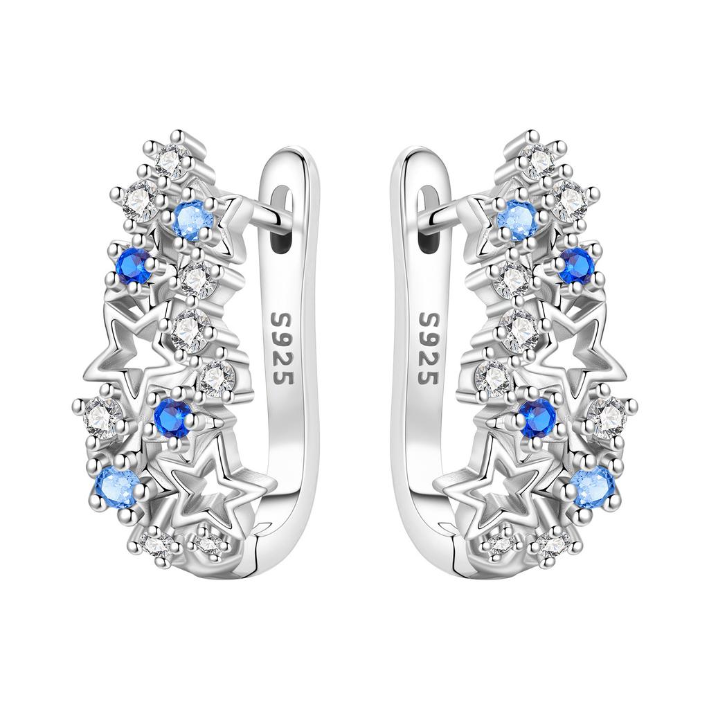 Orstarry 925 Silber Blauer Zirkon Sternenhimmel Ohrring Original Schmuck Creolen Damen Schmuck Party Trendige Geschenke