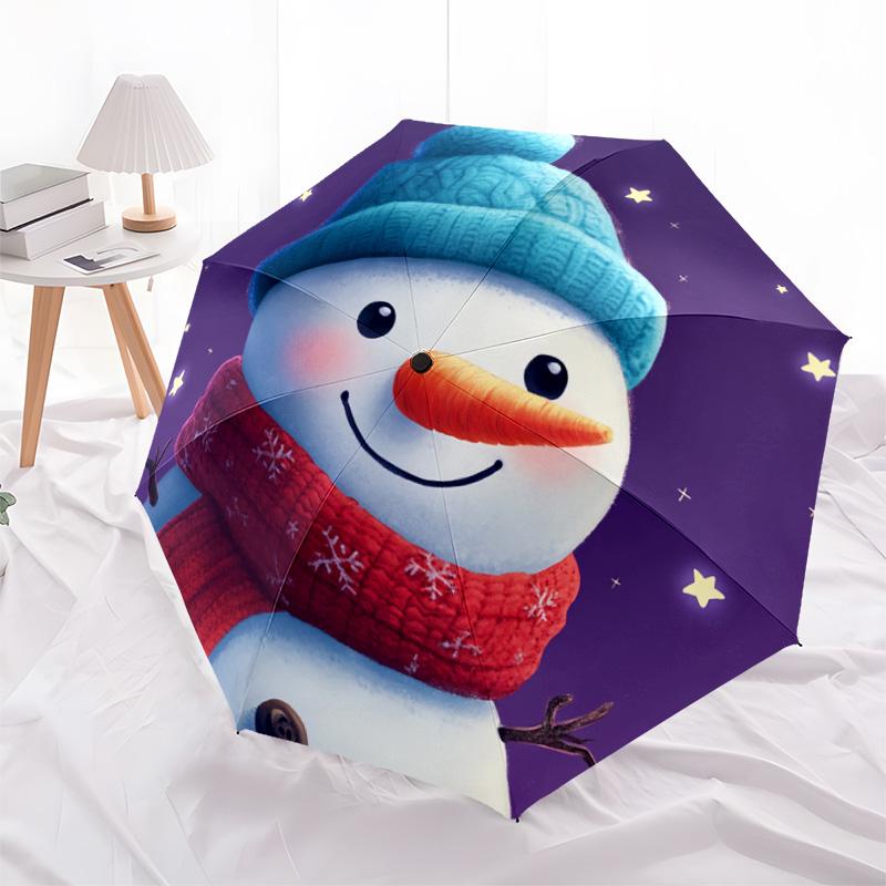 1 Stück Automatischer Faltregenschirm - Schneemann Winter Nacht Muster, Tragbares & Faltbares Design mit 8 Speichen, Weihnachts-Geburtstagsgeschenke