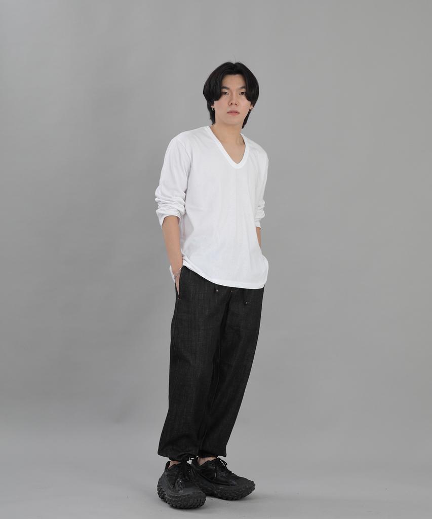 Seinteukeulu Wide Tapered Jogger Pants Wrg-358 Black Denim Brs