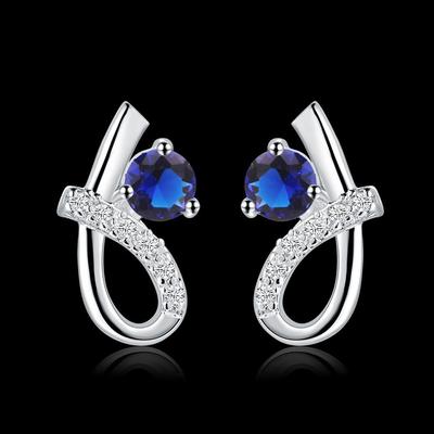 Fashion 925 Sterling Silver Blue Zircon Crystal Earrings Stud For Women Luxury Party Wedding Accessories Jewelry Holiday Gift