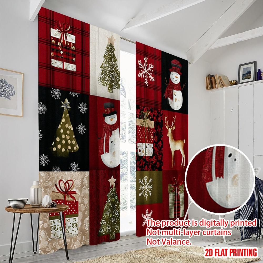 2ks, 2D plošný tisk Závěsy Vánoční patchwork Odolný polyester (bez tyče) Pokojová dekorace Použijte do obývacího pokoje, kanceláře,