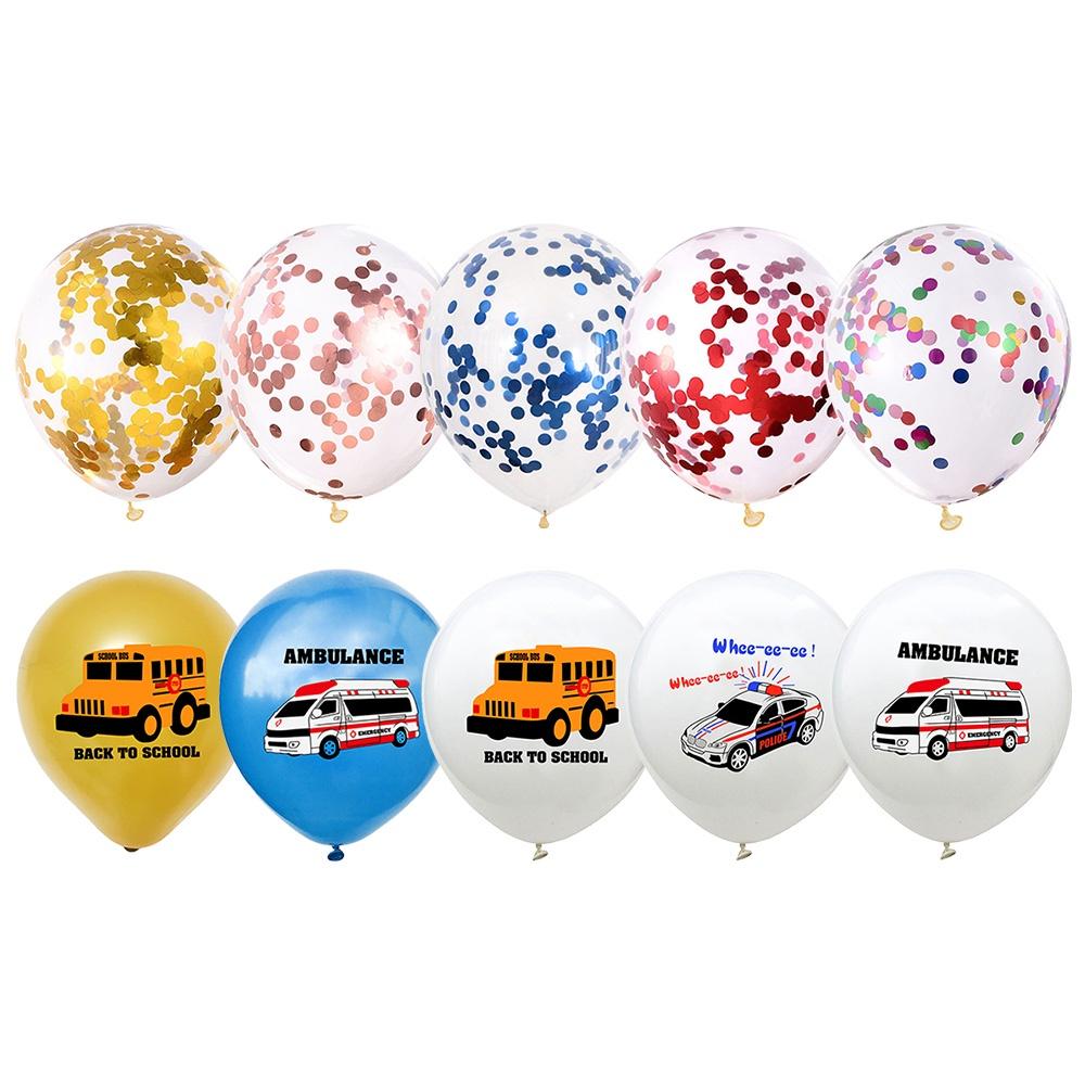 12 Inch Glitter Balloon Cartoon Print Police Car, School Bus, Ambulance Latex Balloon Safety Knowledge Party Decoration