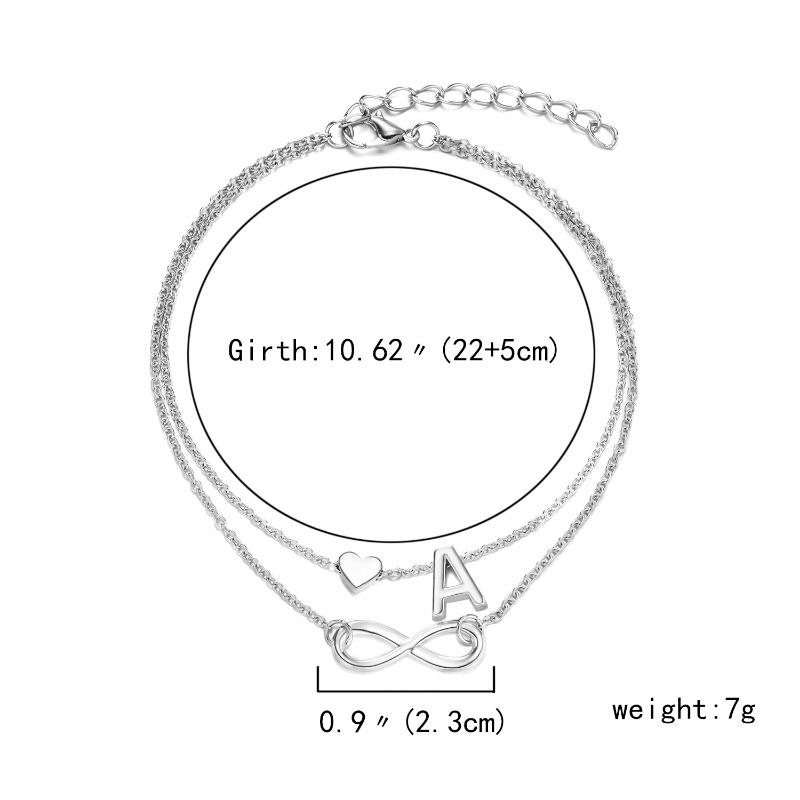 A-Z Letter Initial Anklet For Women Silver Color Initial Heart Anklet Bracelet Leg Chain Beach Party Travel Foot Jewelry