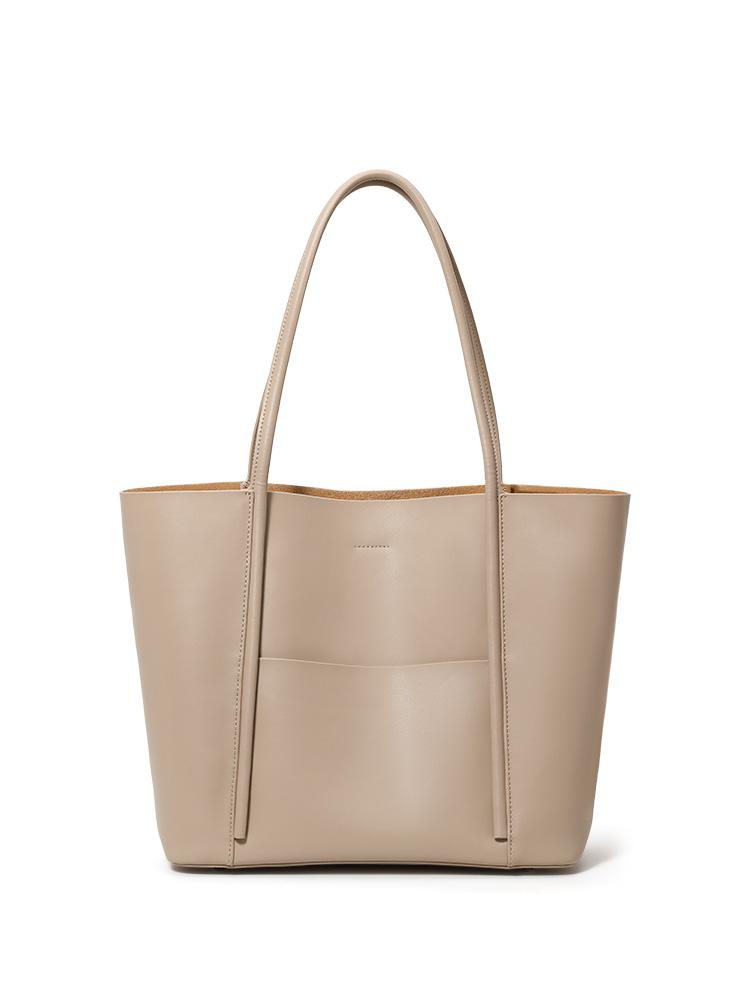 Minimalist Leather Tote Bag with Front Pocket