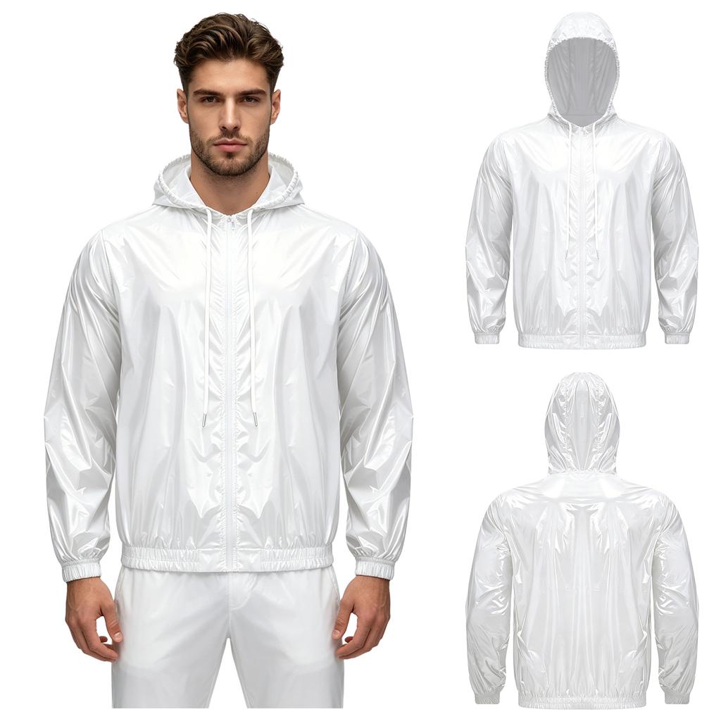 S-3XL Men Waterproof Hooded Jacket Long Sleeve Front Zip Up Drawstring Raincoat Windbreaker for Hiking Fishing Biking Outdoor