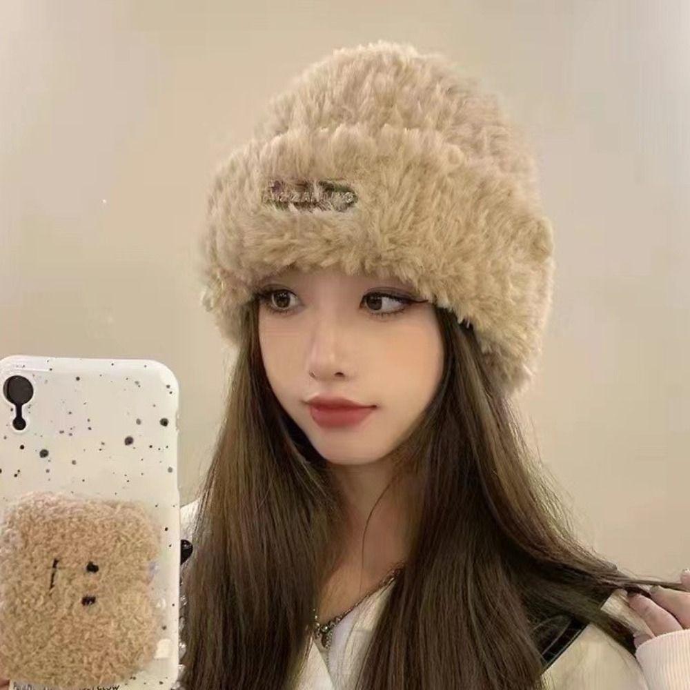 Warm Stripe Hat Thickened Winter Cap Fashion Plush Pullover Hat  Outdoor