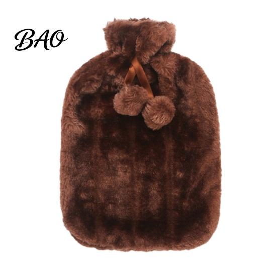 Hot Water Bag with Drawstring 2L Bottle Plush Cover, Pompom Lightweight Bag, Winter Warm for Hands, Feet, Stomach