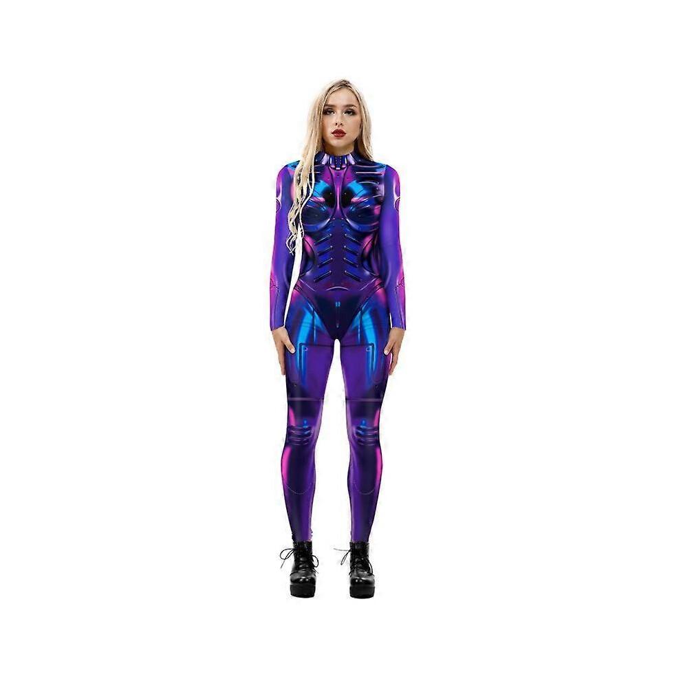 (M, Purple 2) Jumpsuit Sexy Print Cos Futuristic Clothing Tight Jumpsuit